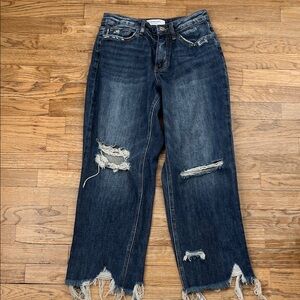 Lovervet Dark Blue Distressed Cropped Wide Leg Jeans